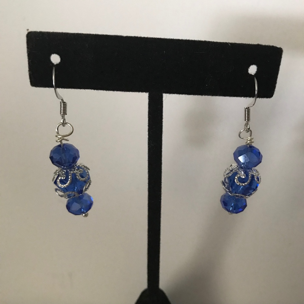 Swarovski Bead Sterling Silver Earrings Blue
